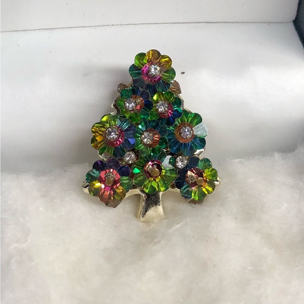 Ruby Lane Margarita Rivoli Crystal & Rhinestone Christmas Tree Brooch Pin - Picture 6 of 9